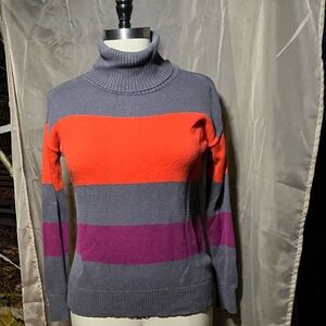 Liz Claiborne Gray Sweater with Orange and Purple Stripes